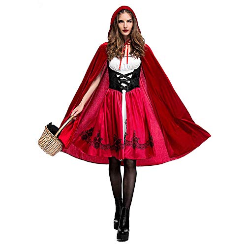 OwlFay Mujer Disfraz Deluxe Caperucita Roja con Capa Vestido de Carnaval Princesa Fancy Cosplay Rojo A M