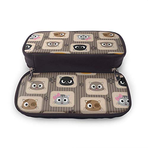 Patchwork inspirado patrón adorable gatito PU lápiz lápiz lápiz bolsa bolsa bolsa bolsa con cremallera suministros escolares para estudiante monedero neceser cosméticos maquillaje bolsa