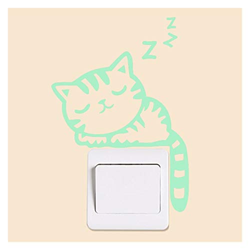 Pegatina de pared Luminosa de dibujos animados etiqueta engomada del interruptor Resplandor en la oscuridad estrellas Cat Etiqueta habitaciones en niños decoración de la etiqueta del gato hada de la l