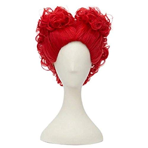 Pelucas rizadas rojas cortas Peluca de anime de pelo sintético Lolita Corazones rojos Peluca de cosplay de Halloween + Gorra