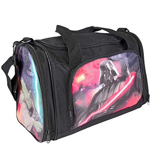 PERLETTI 13805 Bolso Deportivo Niño Star Wars - Bolsa Deporte Infantil de Darth Vader para Gimnasio Viajes Escuela - La Guerra de las Galaxias - Negro Rojo - 25x22x38 cm