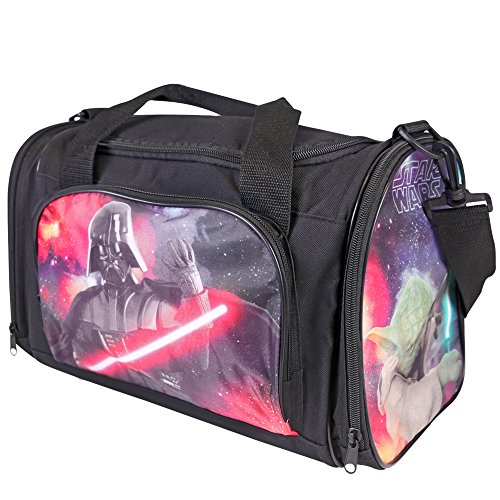 PERLETTI 13805 Bolso Deportivo Niño Star Wars - Bolsa Deporte Infantil de Darth Vader para Gimnasio Viajes Escuela - La Guerra de las Galaxias - Negro Rojo - 25x22x38 cm