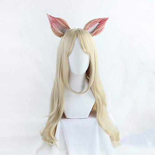 Personaje del juego K/DA Ahri Peluca larga con oreja Disfraz de Cosplay KDA Pelo sintético resistente al calor Mujeres Fiesta Pelucas de cosplay MZ1334 Peluca y oreja