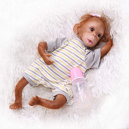 Pinky Reborn Muñecas 18 Pulgadas 45cm Simulación Silicona Vinilo Monkey Doll Realista Bebe Reborn Monkey con Mohair Toddler Toys Regalos de cumpleaños (06)