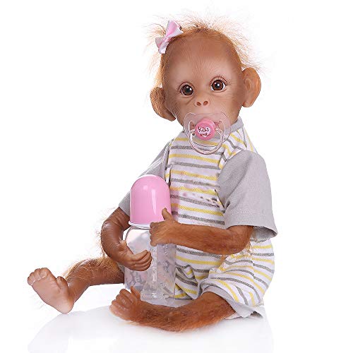 Pinky Reborn Muñecas 18 Pulgadas 45cm Simulación Silicona Vinilo Monkey Doll Realista Bebe Reborn Monkey con Mohair Toddler Toys Regalos de cumpleaños (06)