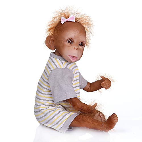 Pinky Reborn Muñecas 18 Pulgadas 45cm Simulación Silicona Vinilo Monkey Doll Realista Bebe Reborn Monkey con Mohair Toddler Toys Regalos de cumpleaños (06)