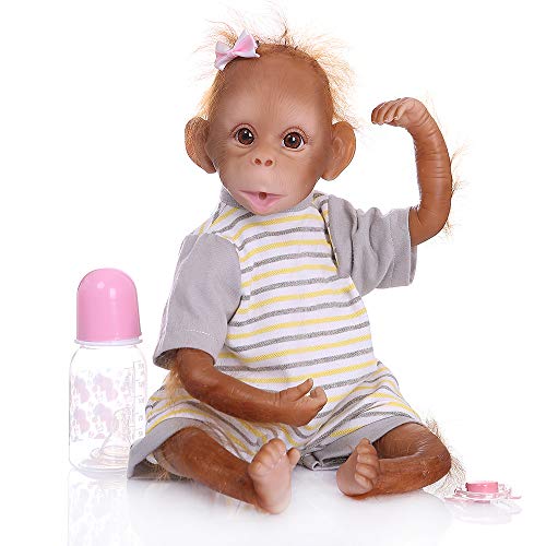 Pinky Reborn Muñecas 18 Pulgadas 45cm Simulación Silicona Vinilo Monkey Doll Realista Bebe Reborn Monkey con Mohair Toddler Toys Regalos de cumpleaños (06)