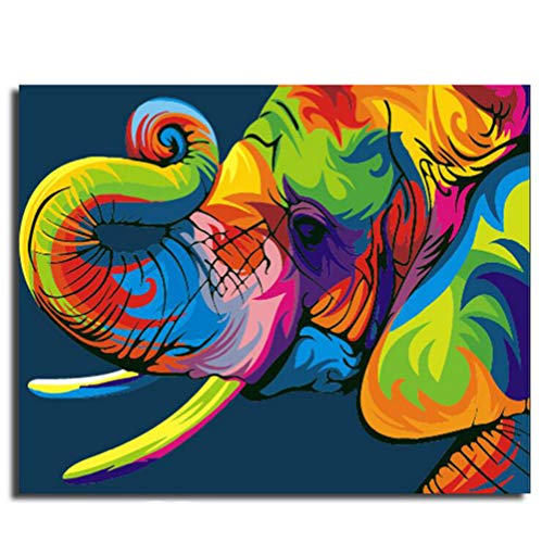 Pinte por Number Kit, Diy Pintura al óleo Dibujo Elefante Lienzo colorido con cepillos Decoración Decoraciones Regalos de Navidad - 16 * 20 pulgadas sin marco