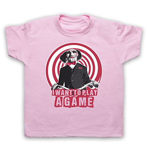 Playera para niños de la película de terror de Billy The Puppet I Want to Play A Game Horror Film Rosa rosa claro 7-8 Años