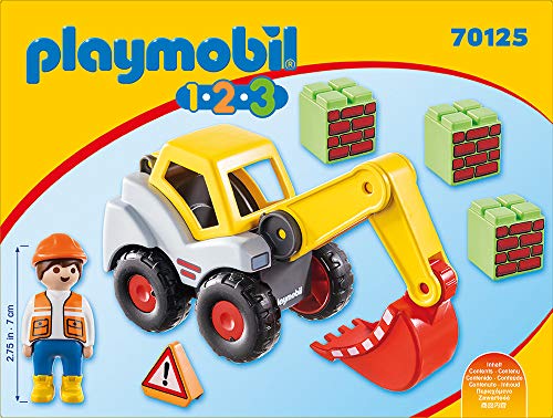 PLAYMOBIL-70125 Playmobil 1.2.3 Pala excavadora, multicolor, talla única (70125) , color/modelo surtido