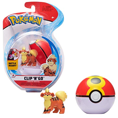 PoKéMoN Clip 'N' Go Growlithe & Pokéball, Enthält 1 Figur & 1 Poké Ball, Neue Welle 2021, Offiziell Lizensiert