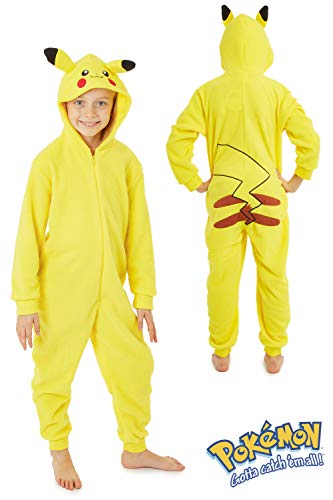 Pokèmon Pikachu Pijama Entero para Niños Niñas De Una Pieza, Cosplay, Pijama Animal Disfraz Go Capucha,Ropa de Dormir Invierno, Regalos para Chicos Chicas 4-14 Años (9-10 años)