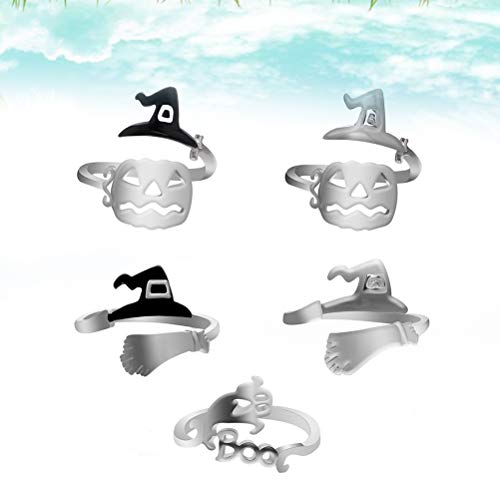 POPETPOP Accesorios de Halloween - 5 Piezas de Bruja de Halloween Rring The Pumpkin Lantern Hollow Ring para Mujeres niñas (Mixto)