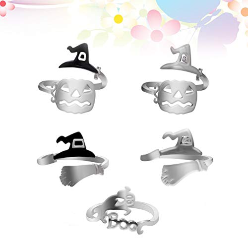 POPETPOP Accesorios de Halloween - 5 Piezas de Bruja de Halloween Rring The Pumpkin Lantern Hollow Ring para Mujeres niñas (Mixto)