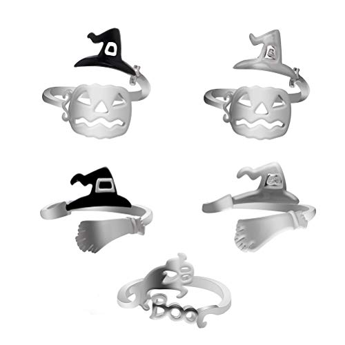 POPETPOP Accesorios de Halloween - 5 Piezas de Bruja de Halloween Rring The Pumpkin Lantern Hollow Ring para Mujeres niñas (Mixto)