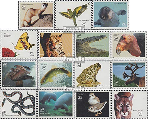 Prophila Collection EEUU 2769-2783 (Completa.edición.) 1996 en Peligro de extinción Especies (Sellos para los coleccionistas) Anfibios / Reptiles / Dinosaurio