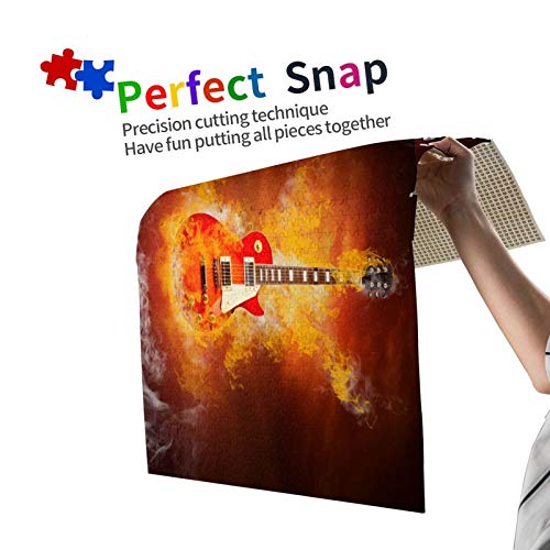 PUIO Sierra calar de 1000 Piezas,Instrumento Musical Rock Guitar In Flames of Fire,Juegos Rompecabezas imágenes para Adultos y niños Regalo graduación de Boda Familiar