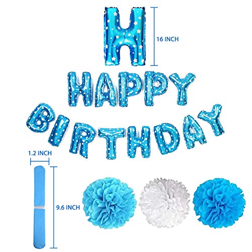 Pushingbest Decoracións Cumpleaños, Juego de Decoración de Fiesta Azul con Globos de Guirnalda de Feliz Cumpleaños Azul, Adornos para Tartas, Globos de Confeti, Globos de Látex, para Niños, Niñas