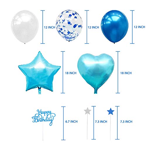 Pushingbest Decoracións Cumpleaños, Juego de Decoración de Fiesta Azul con Globos de Guirnalda de Feliz Cumpleaños Azul, Adornos para Tartas, Globos de Confeti, Globos de Látex, para Niños, Niñas