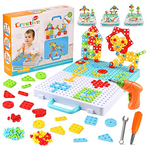 Puzzle 3D Mosaico Infantiles,276 PCS Juego Tornillos Niños Eléctrico,Juguetes Montessori 3 Años Motricidad, Juegos Educativos Niños 3+ Años, Rompecabezas Regalos, Bloques Construccion Herramientas (A)