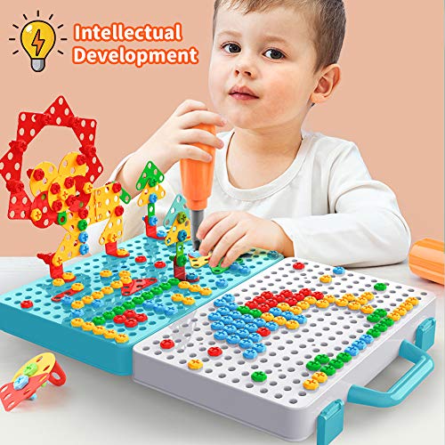 Puzzle 3D Mosaico Infantiles,276 PCS Juego Tornillos Niños Eléctrico,Juguetes Montessori 3 Años Motricidad, Juegos Educativos Niños 3+ Años, Rompecabezas Regalos, Bloques Construccion Herramientas (A)