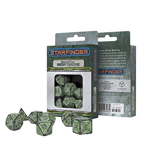 Q Workshop Starfinder Against The Aeon Throne RPG Ornamented Dice Set 7 Polyhedral Pieces