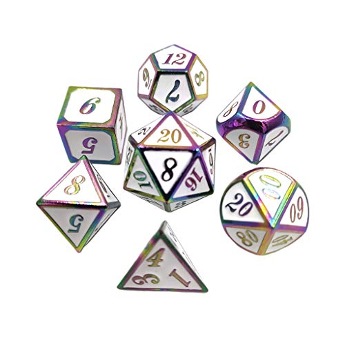 QIANGU Dice Dice, 7 Piezas/Set Juego de Dados de Metal Número Dial Mesa de Escritorio Juego de Mesa Accesorios Juguete-Púrpura y Blanco