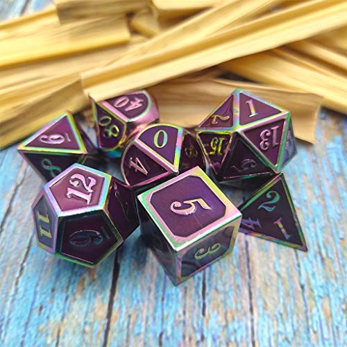 QIANGU Dice Dice, 7 Piezas/Set Juego de Dados de Metal Número Dial Mesa de Escritorio Juego de Mesa Accesorios Juguete-Púrpura y Blanco