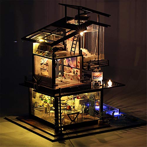 qingyin Kit De Casa De Muñecas En Miniatura DIY Cottage Valencia Coast Villas Set, 1:24 Scale Creative Cabin con Luz LED Y Música, Regalo De Cumpleaños para El Día De San Valentín