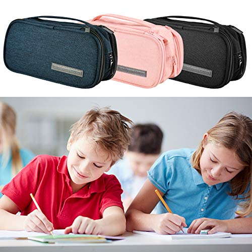 Qoosea Estuche grande para lápices Estuches escolares de gran capacidad, portátil, papelería de oficina, útiles escolares, adecuado para estudiantes universitarios de secundaria, regalos (Negro)