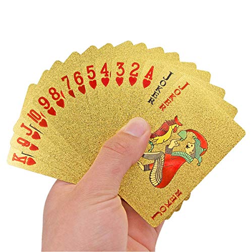 QYHSS 2 Sets Plastic Poker Cartas, Naipes Cartas de póker Impermeables de 54 Piezas, Juego de Mesa de Naipes de plástico Resistente a Las lágrimas Oro (Oro/Plata)