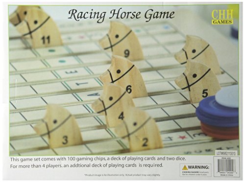 Racing Horse Game Racing Horse Family Game Wood Board, Include 100 Gaming Chips, a Deck of Playing Cards and Two Dice