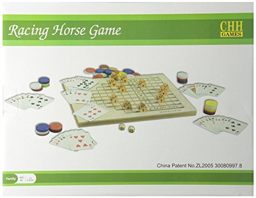 Racing Horse Game Racing Horse Family Game Wood Board, Include 100 Gaming Chips, a Deck of Playing Cards and Two Dice