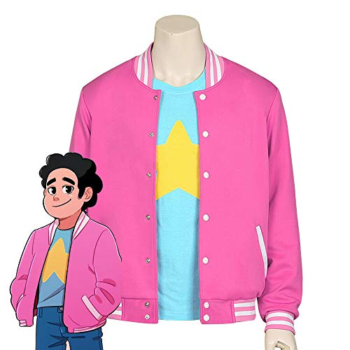 Rcinodhilary Disfraz de Cosplay de Anime Steven, Chaqueta Rosa con Capucha, Disfraz de Halloween con Estampado de Estrellas para Mujeres y Hombres