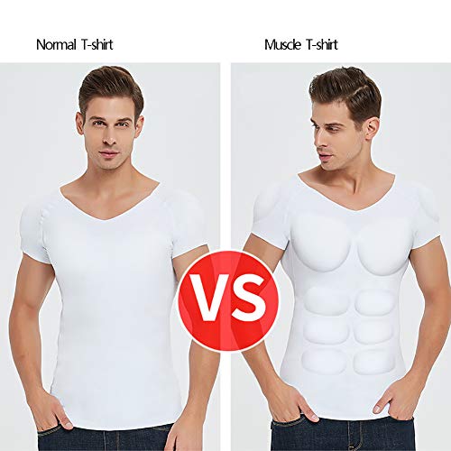 Realista Camisa del músculo Adulto Niños Novedad Músculo Abdominal Acolchado Disfraz Respirable Fajas Reductora,White,XL