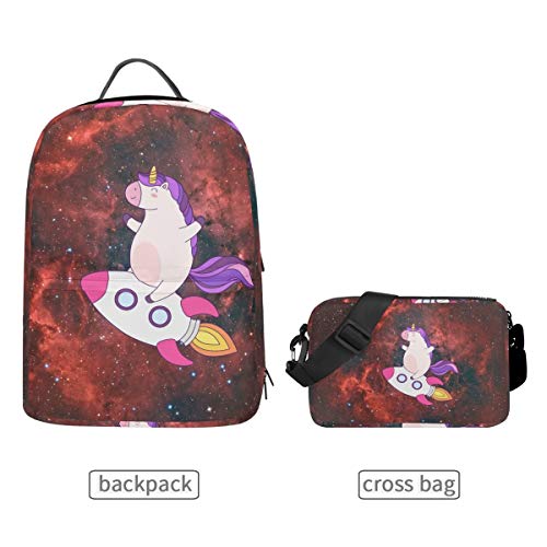 Red Rocket Unicorn Mochilas Escolar Impermeable Mochila Escolares Bolso con Mensajero para Estudiante Niñas Niños