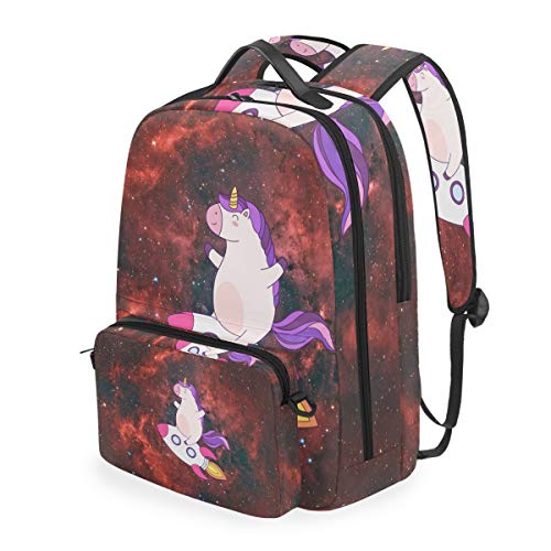 Red Rocket Unicorn Mochilas Escolar Impermeable Mochila Escolares Bolso con Mensajero para Estudiante Niñas Niños