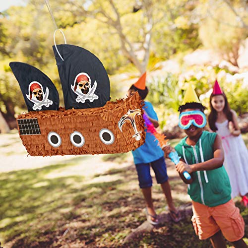 Relaxdays Piñata Barco Pirata sin Relleno, Papel, Negro-Marrón, 35 x 44 x 15 cm, Color (10022570)