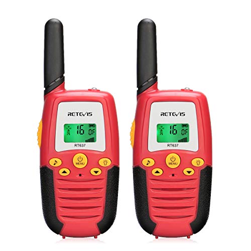 Retevis RT637 Walkie Talkie Niños,Juguetes para Niñas y Niños de 3 a 12 Años,Linterna VOX 16 Canales, Fácil de Usar, Regalo Walki Talki para Senderismo, Juegos de Jardín o Interiores (Rojo, 1 Par)