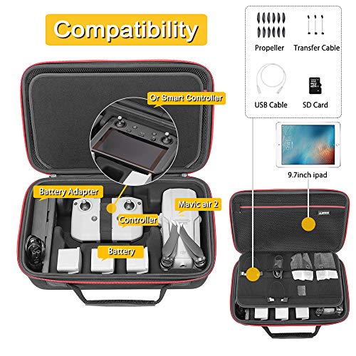 RLSOCO Funda para dji Mavic Air 2 Fly More Combo - Se Adapta a los Accesorios Mavic Air 2: Air 2 Body, dji Smart Controller o Air 2 Controller, baterías, Cargador, hélices