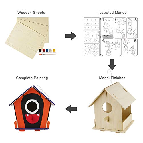 Robotime 3D Rompecabezas De Madera - Casa De Aves con Pintura Herramientas Niño Educativo Woodcraft Rompecabezas de Juguete DIY Kit