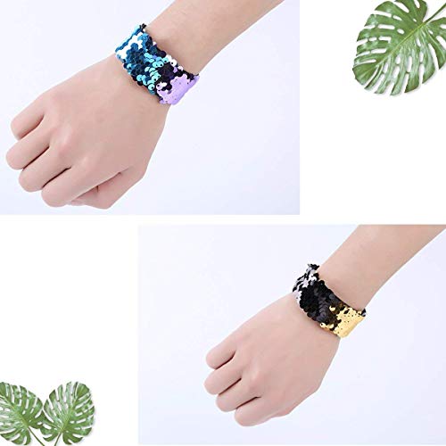 Rocita Pulseras Slap de Sirena Reversible con Lentejuelas Surtidas para Fiesta y Festival (6 Paquetes)