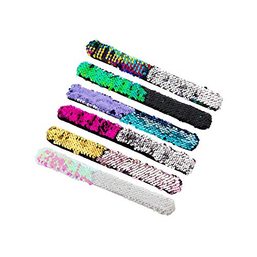 Rocita Pulseras Slap de Sirena Reversible con Lentejuelas Surtidas para Fiesta y Festival (6 Paquetes)