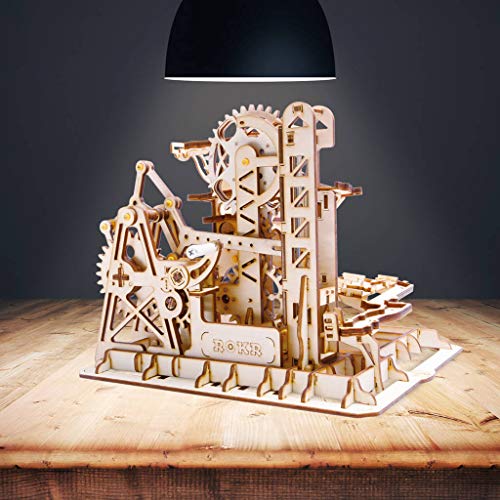 ROKR Marble Roller Coaster Clockwork Mechanical 3D Puzzle Game Woodcraft Kit Adulto Craft Set Puzzle Present (Torre Coaster)