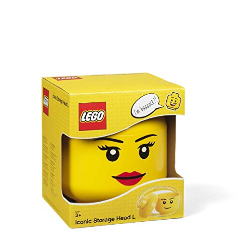 Room Copenhagen Emblemática Cabeza de almacenaje Grande de Lego, Caja de almacenaje apilable, 8,5 l, Amarilla, Niña