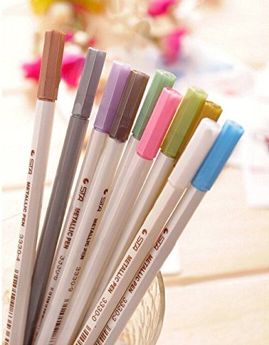 Rotuladores Metálicos, 10 Colores Bolígrafo Metálicos para DIY Álbum de Fotos, Libro de Firmas Boda, Scrapbooking, Caja de Regalo, Cartulina, Personalizar un Regalo de Cumpleaños, Papeleria Bonita