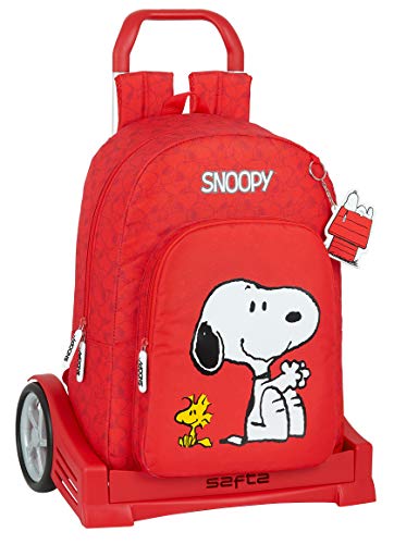 Safta Mochila Escolar con Carro Evolution Incluido de Snoopy, rojo, m (M860Q)