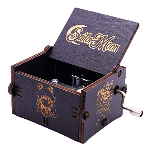 Sailor Moon Caja de música de mano manivela caja musical tallada cajas de música de madera mini tamaño, jugar Moonlight Densetsu, (negro)