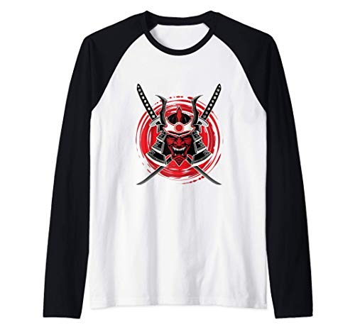 Samurai Guerrero Máscara Japonesa Bushido Samurai Camiseta Manga Raglan