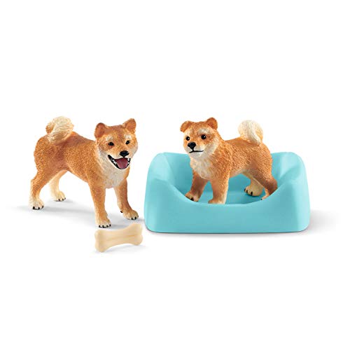 Schleich- Figura Perro Shiba Inu con su Cachorro, 4,50 cm.